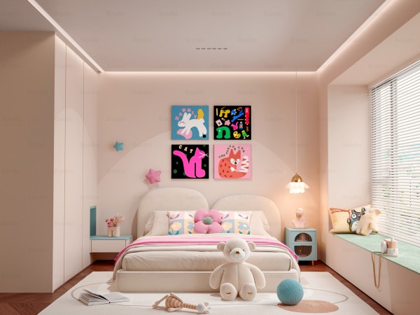 奶油风儿童房001