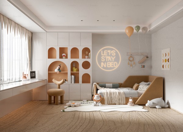 现代奶油风儿童房004
