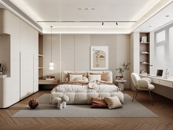 现代奶油风卧室003