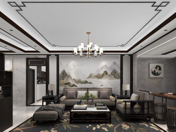 新中式全屋顶墙柜方案001