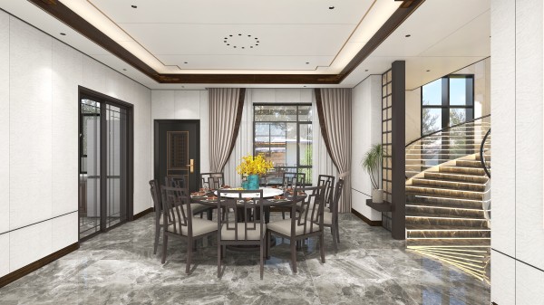 新中式别墅顶墙柜方案001