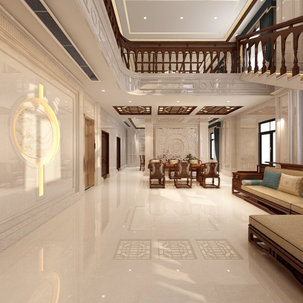 新中式别墅顶墙柜方案005