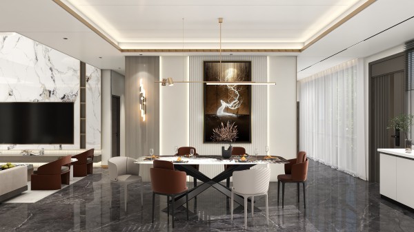 轻奢风别墅顶墙柜方案001