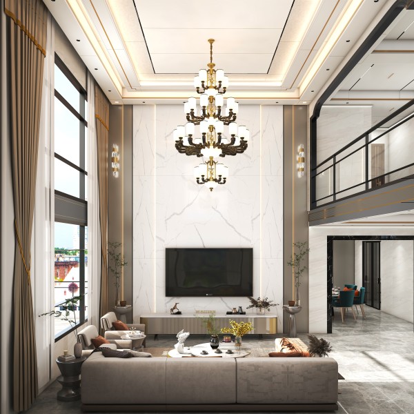 轻奢风别墅顶墙柜方案003